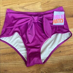 Kortni Jeane fuchsia tie front swim bottoms Bikini Swimwear L NWT